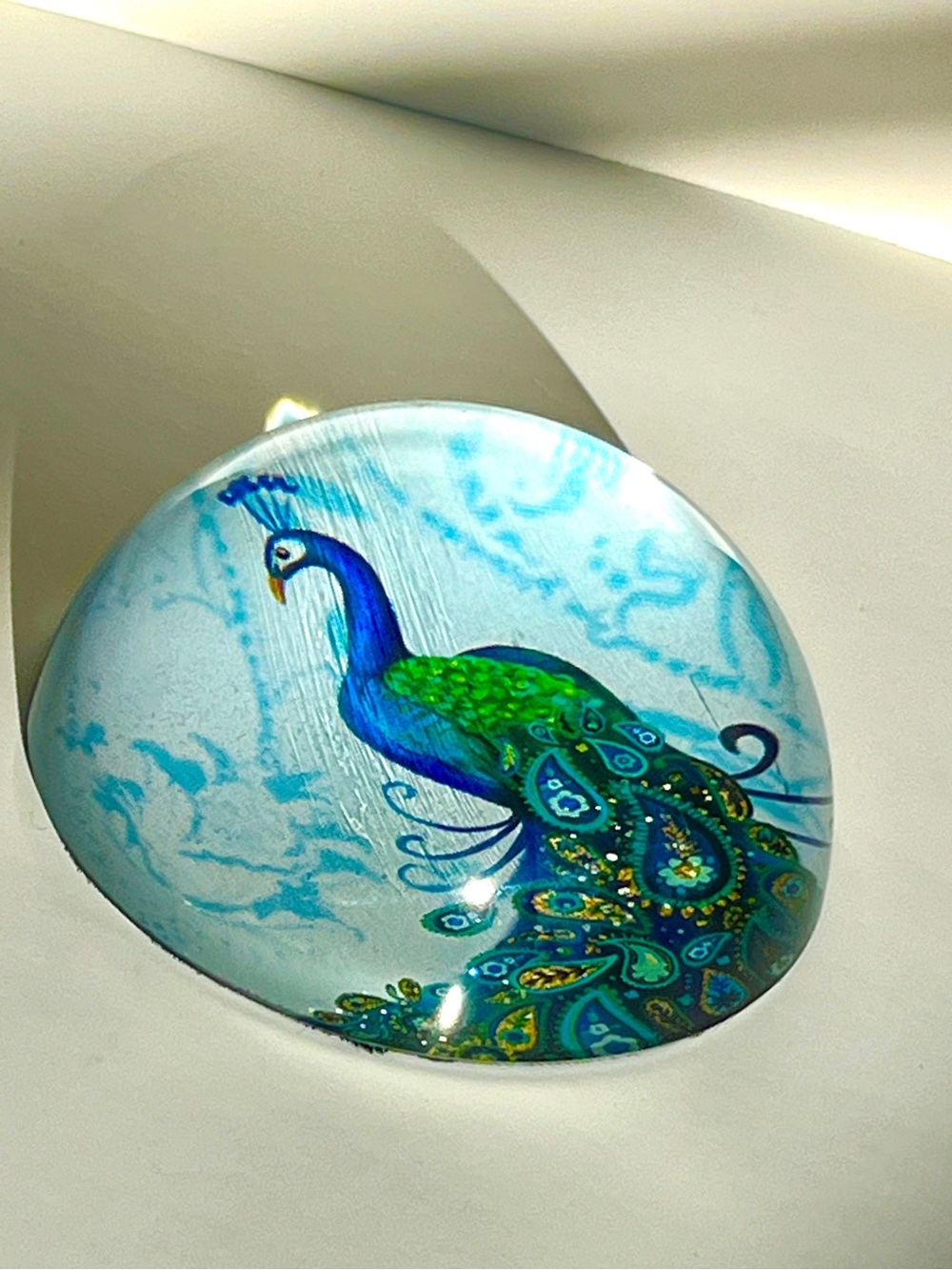 Blue and Green Peacock Dome 3 inch Paperweight
